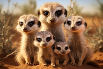 Meerkat family standing together