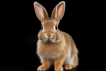 Obraz premium rabbit isolated on black. white rabbit on black background. Macro. Full length rabbit isolated on black.Closeup Head Funny Little rabbit, Brown Fur, isolated on Black Background, Front view