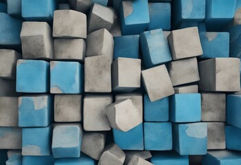 Abstract blue painted concrete cement stone square cubes texture background banner panorama