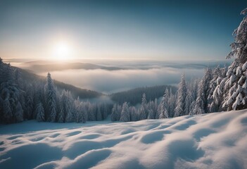Amazing mystical rising fog sky forest snow snowy trees landscape snowscape in black forest - Powered by Adobe