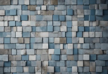 Old blue white gray vintage shabby patchwork tiles stone concrete cement wall texture background