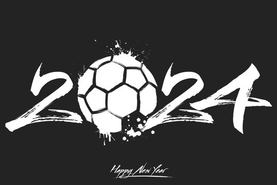 Happy New Year 2024 and handball ball