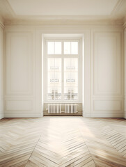 empty room with herringbone parquet flooring and windows