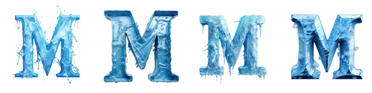 Ice style frozen lettering, alphabet, logotype, letter M isolated on a transparent background