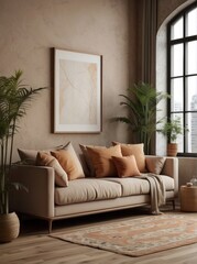 Boho minimalist home interior design of modern living room