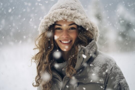 Generative AI image of a beautiful woman in winter 