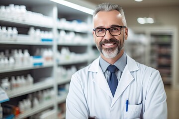 Pharmacist in the pharmacy, blurred background