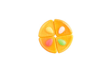 Jelly candy in the form of Pizza on a white background.
