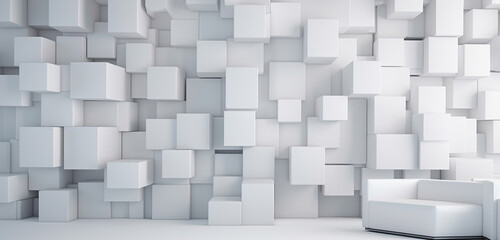 A unique and artistic wallpaper featuring randomly shifted white cube boxes, creating an intriguing backdrop with substantial space for text or visual elements.