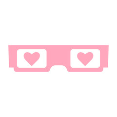 Pink 3d eyeglasses with hearts on white background