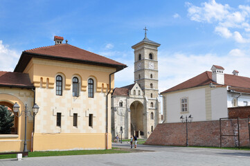 Fototapeta na wymiar The Roman Catholic cathedral in Fortress of Alba Iulia. Transylvania, Romania