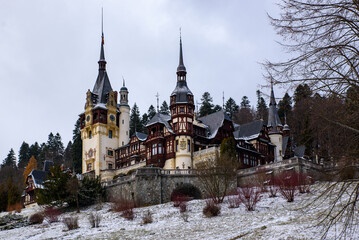 Peles castle in winter. Sinaia, Romania