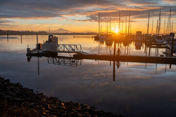 Beautiful sunrise at the Semiahmoo Marina with the majestic Mt. Baker in the background.  Semiahmoo...