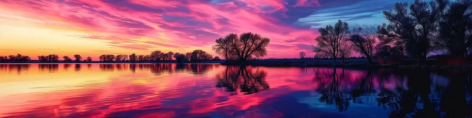 Foto op Canvas A reflection of a vibrant sunset on a glassy lake, symbolizing the beauty that remains when nature is protected and respected. © Fahad