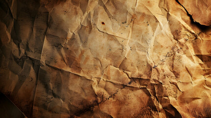 Fototapeta premium Crumpled paper texture with rustic, aged creases, ideal for backgrounds and overlays in design