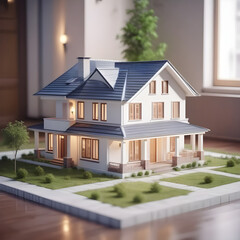 3d small house model on architecture floorplan
