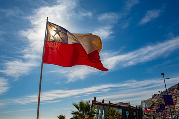 bandeira do Chile na   Praia Reñaca, Viña del Mar, Valparaíso Região do Chile