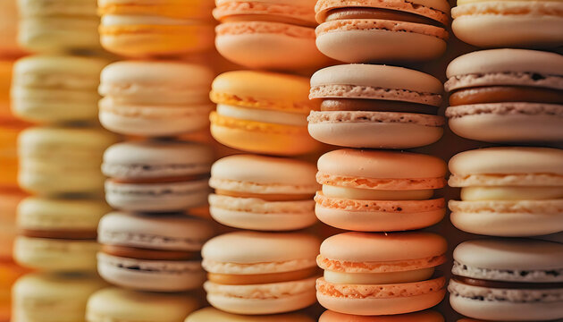 macarons, viele, peach, fuzz, textur, close up, Hintergrund, pastell, neu