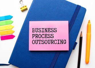 There is notebook with the word Business Process Outsourcing. It is as an eye-catching image