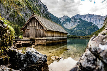 Wooden boathouse in the lake