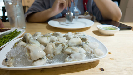 seafood shell oyster fresh luxury raw sea ice plate open lemon dinner lunch bivelve delicious mollusk healthy fish gourmet expensive seashell oyster nature food oyster edible eating close up tasty 