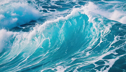 ocean waves background in the blue tropical sea - 696612331