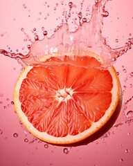 Generative AI image of splash falling grapefruit light background