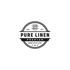 Pure linen label or linen fabric logo vector isolated. Best pure linen logo for product packaging design, element design, and more about Linen fabric.