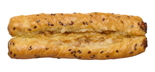 Baked rollini with filling and sprinkled with sesame seeds