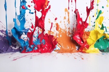 Colored splashes of paint on a white background. Abstract background. Generative AI.