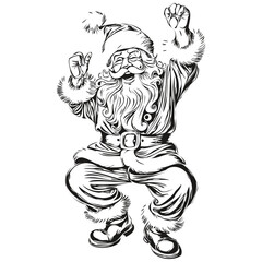 Santa Claus Vintage Engraved Outline Detailed Sketch, Classic Father Christmas Illustration, black white isolated Vector ink outlines template for greeting card, poster, invitation, logo