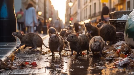 Fotobehang Ratten in Paris, der Stadt der Lichter. Die Ratte kommt aus der Kanalisation in die Stadt © GreenOptix