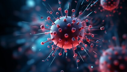 Close up of flu covid 19 virus cell on abstract coronavirus covid 19 outbreak influenza background - obrazy, fototapety, plakaty