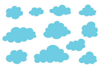Set of blue clouds. Vector graphics.