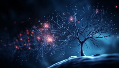 Illustration of human brain and neuron cells  understanding the intricacies of the mind - obrazy, fototapety, plakaty