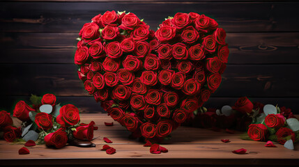 Heart shaped arrangement of red roses
