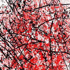 Red and black grunge overlay texture. Distress texture of spots, stains, ink, dots. Vintage damaged backdrop. Dirty artistic design element for print, template, wall mural and abstract background