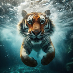 gorgeous tiger swimming under the water in a pool generative ai