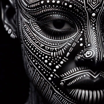 beautiful black african woman with paint design marking on her face