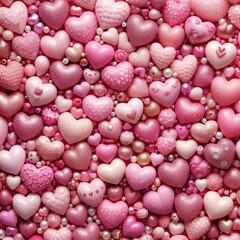 sweet and cute illustration of lots of pink hearts and bows candy background - 696618531