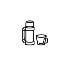 Original vector illustration. Contour icon of a camping thermos for tea.