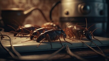 Fototapeta na wymiar Illustration of cockroaches at close range