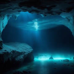 Underwater cave bioluminescence glow - obrazy, fototapety, plakaty
