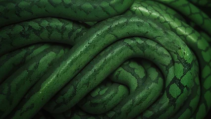 Wandaufkleber Skin texture of green snakes. Top view, background surface © Black Morion