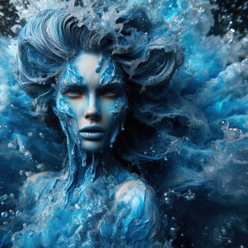 beautiful female fantasy water elemental demon or sea goddess underwater