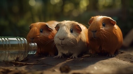 a pair of guinea pigs playing together - obrazy, fototapety, plakaty
