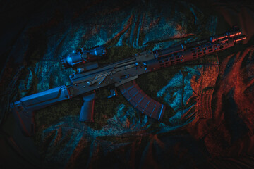 The old Soviet AKM has been converted into a modern tactical weapon. - obrazy, fototapety, plakaty
