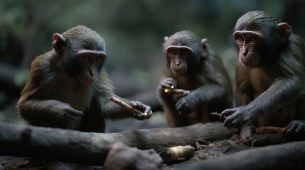 wild monkeys in tropical asia jungle