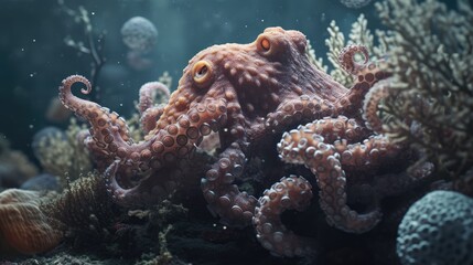 illustration of an octopus in the deep ocean