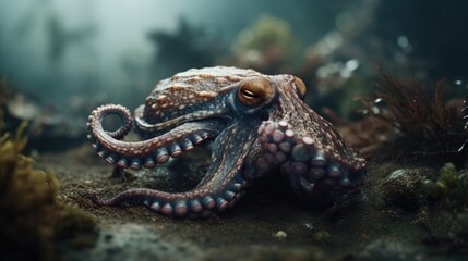 illustration of an octopus in the deep ocean